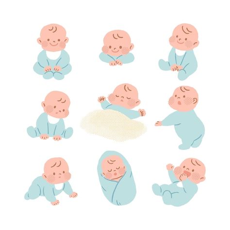 Vector cute little baby in different pos... | Premium Vector #Freepik #vector Baby Illustration Art Newborn, New Baby Illustration, Baby Illustration Art, Baby Graphic Design, Cute Baby Illustration, Pregnant Drawing, Baby Boy Illustration, Baby Doodle, Baby Handling