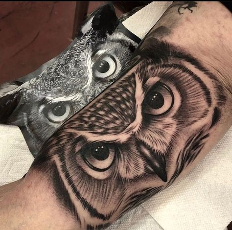 Owl Tattoo Chest, Owl Eye Tattoo, Realistic Owl Tattoo, Owl Tattoo Drawings, 12 Tattoos, Inner Bicep Tattoo, Owl Tattoo Design, Bicep Tattoo, Neck Tattoo For Guys