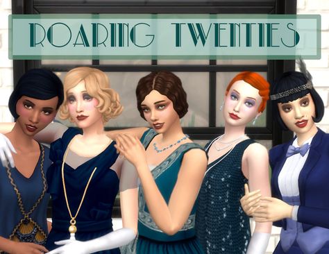 Sims Face, 50s Hair, Sims 4 Decades Challenge, Flapper Hair, 1920s Hair, 1920s Outfits, 4 Characters, Sims 4 Characters, Sims4 Cc