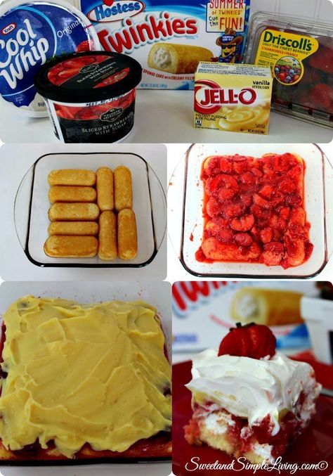 Twinkie Cake Recipe Simple, Strawberry Twinkie Dessert, Twinkie Desserts Ideas, Twinkie Strawberry Dessert, Twinkie Strawberry Shortcake, Strawberry Desserts Easy, Twinkie Desserts, Twinkie Cake, Cheap Desserts