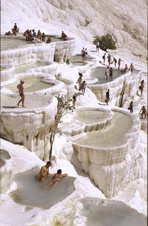 Pamukkale Turkish Baths Pamukkale Turkey, Magic Places, Kusadasi, Brasov, Rock Pools, Natural Rock, Pretty Places, Places Around The World, Albania