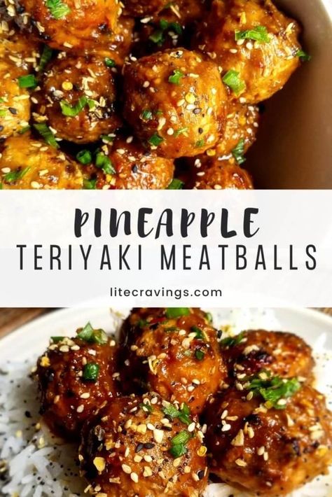 Pineapple Teriyaki Meatballs, Meatballs Teriyaki, Teriyaki Turkey Meatballs, Lite Cravings, Teriyaki Turkey, Pineapple Teriyaki, Cravings Recipes, Tender Meatballs, Teriyaki Meatballs