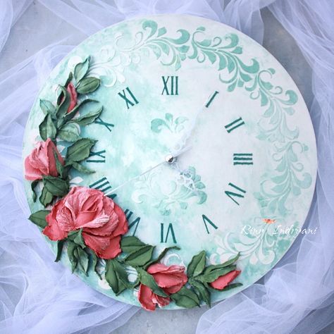 Sculpture Painting Clock, Clock Flower, Flower Clock, Handmade Wall Clocks, 3d Sculpture, Play Clay, Flower Sculptures, Clock Art, Sculpture Painting