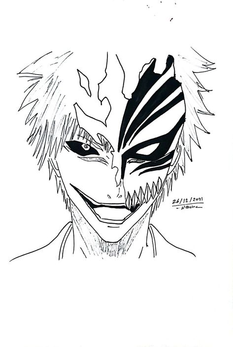 Bleach Ichigo Hollow, Ichigo Hollow Mask, Ichigo Hollow, Hollow Mask, Bleach Tattoo, Bleach Drawing, Bleach Funny, Mask Drawing, Hollow Art