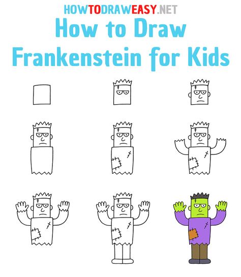 How to Draw Frankenstein Step by Step #Frankenstein #FrankensteinDrawing #HowtoDrawFrankenstein #HalloweenDrawings #HalloweenDrawingIdeas #DrawingIdeas #MonsterDrawing #FrankensteinDrawingforKids #EasyFrankensteinDrawing Easy Frankenstein Drawing, Draw Frankenstein, How To Draw Frankenstein, Frankenstein Drawing Easy, Halloween Step By Step Drawings, Step By Step Halloween Drawing, Frankenstein Drawing, How To Draw Halloween, Halloween Drawings Easy