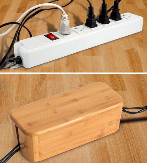 15 Creative Ways to Hide Common Household Eyesores Power Strip Hide Diy, Power Strip Hide, Kitty Litter Boxes, Hide Electrical Cords, Hide Tv Cords, Cord Box, Tv Cords, Top Of Cabinets, Outdoor Extension Cord