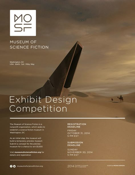 D.C.’s Museum of Science Fiction Wants To Pay For Your Design - To be eligible for the competition, participants must be students, designers, or architects, and register by 5 p.m. E.T. on October 31st(Temporary pin.) Exhibit Poster Design, Exhibition Invitation Design, Museum Flyer, Living Underground, Exhibit Poster, Poster Corporate, Sarah Sadeq Architects, Museum Of Islamic Art, Competition Poster