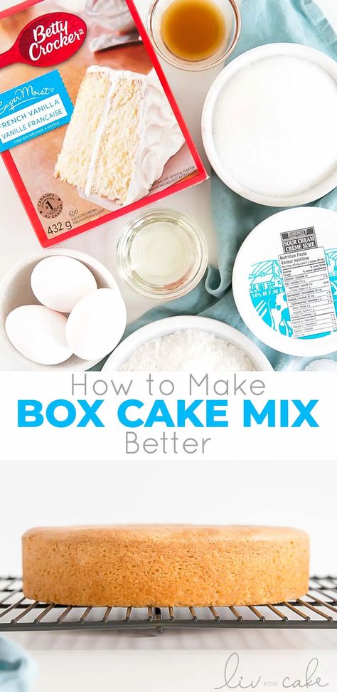 How To Spruce Up Box Cake, How To Make White Box Cake Taste Homemade, How To Dr A Box Cake, Homemade Cake From A Box Cake, How To Make Box Cake Dense, Super Moist Box Cake Recipe, Elevate Cake Mixes, How To Jazz Up A Box Cake, Double Layer Box Cake