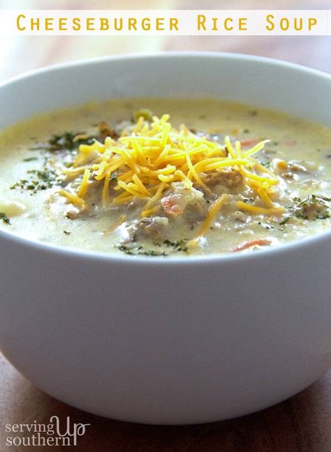 Cheeseburger Rice Soup {& A Snowy Day} Cheeseburger Soup With Rice, Cheeseburger Rice Soup, Cheeseburger Rice, Cooked Rice Recipes, Creamy Soups, Rice Soup Recipes, A Snowy Day, Cheeseburger Soup, Gumbo Recipe