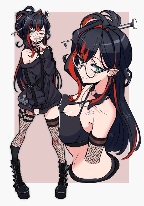 Cute Drawlings, Anime Goth, Anime Character Drawing, Female Character Design, Anime Poses Reference, Dnd Characters, Cute Characters, Cartoon Art Styles, Manga Girl