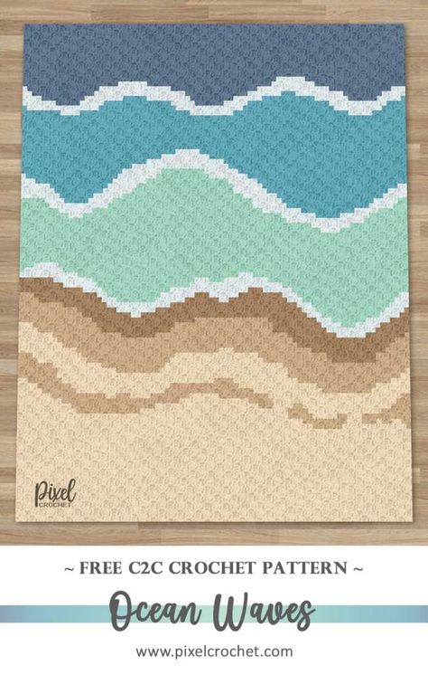 C2C Ocean Waves Crochet Pattern – Pixel Crochet Beach Afghan Crochet Pattern, Crochet Grid Patterns Free Easy, Crochet Pattern Pixel, Crochet Grid Patterns Free, Beach Blanket Crochet, Crochet Grid Patterns, Ocean Crochet, Nautical Crochet, Waves Crochet