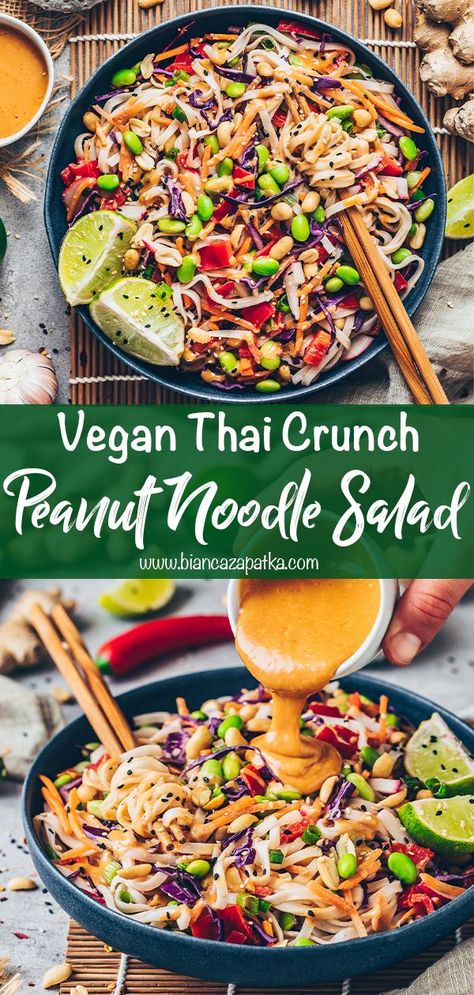 Vegan Thai Bowl, Spicy Peanut Noodle Bowl, Vegan Peanut Noodle Salad, Vegan Thai Pasta Salad, Peanut Butter Noodle Salad, Vegan Thai Peanut Noodles, Thai Noodle Salad Recipes, Spicy Thai Noodle Salad, Thai Noodle Salad With Peanut Sauce