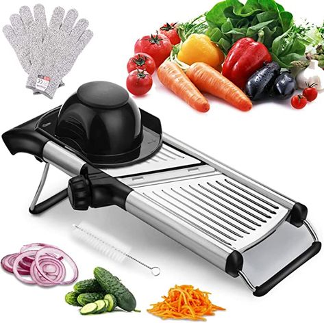 Amazon.com: Adjustable Mandoline Slicer Manual Stainless Steel Blade Vegetable Potato Onion Tomato Slicer Food Kitchen Tools: Home & Kitchen Fried Chips, Mandoline Slicer, Potato Slicer, Waffle Fries, Food Slicer, Mandolin Slicer, Potato Onion, Vegetable Chopper, Cut Resistant Gloves