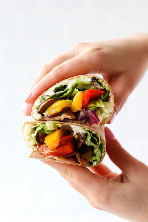 Grilled Veggie Wrap, Goat Cheese Wrap, Wrap Vegetarian, Veggie Marinade, Marinated Grilled Vegetables, Balsamic Vegetables, Vegetable Marinade, Veggie Wrap, Roasted Red Pepper Dip