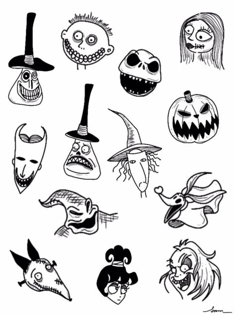 Small Freddy Krueger Tattoo, Horror Movie Inspired Tattoos, Flash Sheets Tattoo, Simple Nightmare Before Christmas Tattoo, Halloween American Traditional Tattoo, Skull Tattoo Linework, Halloween Patchwork Tattoo, Friday The 13th Drawing, Spooky Tattoo Designs