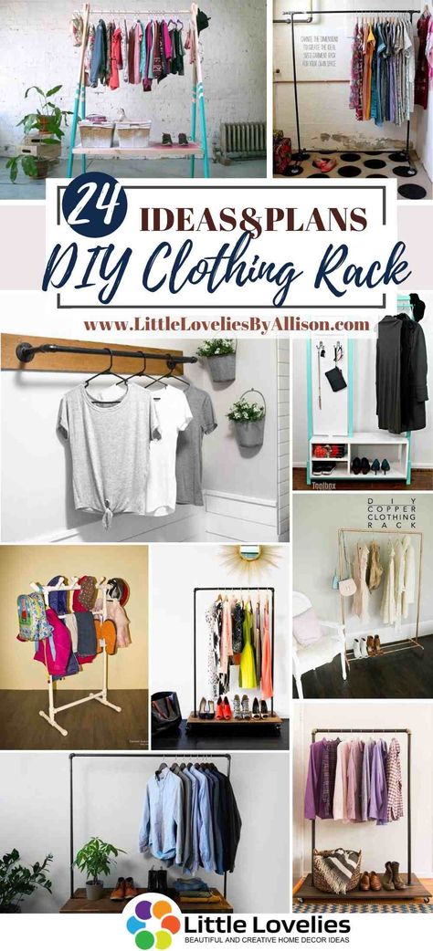 24 DIY Clothing Rack Projects - How To Make a Clothes Rack Diy Closet Rack Hanging Clothes, Diy Clothes Hanging, Diy Clothing Rack, Diy Clothes Rack Cheap, Diy Clothes Hanger Rack, Wall Clothing Rack, Industrial Clothing Rack, Wall Mounted Clothing Rack, Pipe Clothes Rack