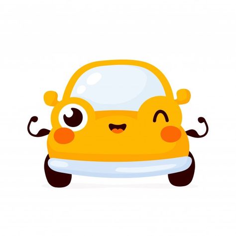 Cute happy strong yellow automobile car ... | Premium Vector #Freepik #vector #car #character #cartoon #cute Cute Cars Drawing, Cute Car Drawings, Cute Car Illustration, Car Cartoon Drawing, Cute Car Cartoon, Car Cartoon Cute, Muscle Cartoon, Rakhi Message, Toddler Birthday Party Themes