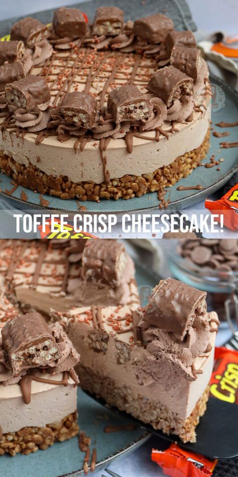 Rice Krispie Treat Cheesecake, Fruit Milkshake Recipe, Jane Patisserie, Pudding Ideas, Toffee Cheesecake, Toffee Crisp, Chocolate Raspberry Mousse Cake, Delicious Cheesecake Recipes, Janes Patisserie