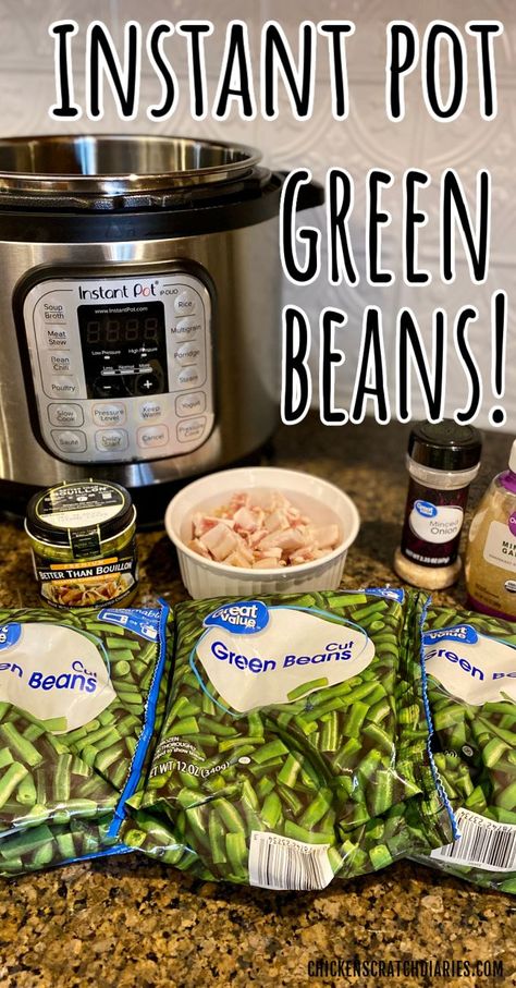 The BEST green beans with bacon recipe in the Instant Pot-- super easy! Frozen Green Bean Recipes, Cooking Frozen Green Beans, Instant Pot Green Beans, Green Bean Side Dish Recipes, Best Green Beans, Freeze Beans, The Best Green Beans, Beans With Bacon, Green Beans Side Dish