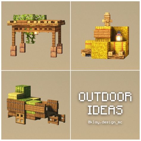 Minecraft House Fillers, Minecraft House Decor Exterior, Minecraft Outdoor Workshop, Minecraft Decor Exterior, Minecraft Exterior Design House, Outside Decor Minecraft Ideas, Simple Mc Builds, Mc Outdoor Decor, Small Outdoor Minecraft Builds