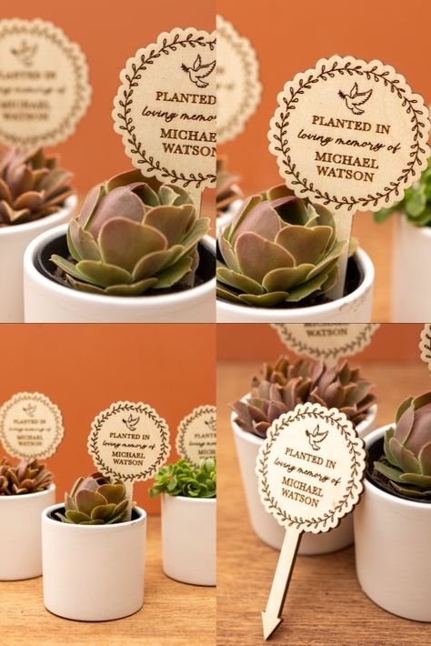 Planted in Loving Memory of Plant Stick Memorial Plants, Plant Sticks, Sympathy Plants, Memorial Favors, Plant Pot Diy, Plant Gift, Corporate Gifting, Plant Tags, 1st Year