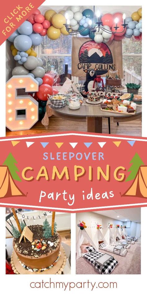 Check out this awesome camping sleepover party! The cookies are fantastic! See more party ideas and share yours at CatchMyParty.com Camping Theme Sleepover, Indoor Camping Birthday Party Ideas, Camp Sleepover Party, Glamping Sweet 16 Birthday Party, Camping Sleepover Party, Outdoor Sleepover, Camping Birthday Party Games For Teens, Backyard Campout Party, Glamping Birthday Party Ideas Sleepover Indoor Camping