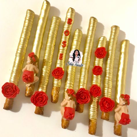 Golden Chocolate Pretzel Rods Pretzels Sticks, Pretzel Ideas, Valentine's Goodies, Chocolate Covered Pretzel Sticks, Chocolate Pretzel Rods, Golden Chocolate, Chocolate Dipped Pretzel Rods, Rice Crispie, Brownie Treats