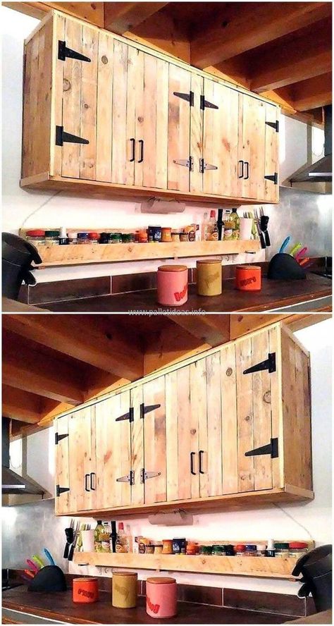 Pallet Kitchen Cabinets, Pallet Cabinets, Pallet Cabinet, Pallet Kitchen, Kitchen Cupboard Doors, Rustic Kitchen Cabinets, Farmhouse Kitchen Cabinets, Kitchen Cabinets Decor, Rustic Kitchen Design