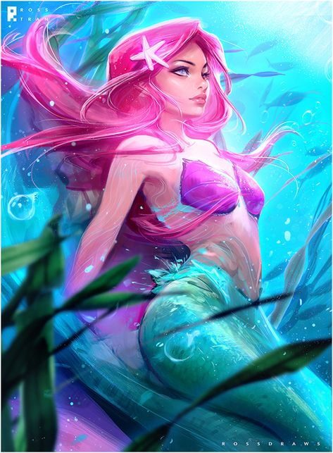 ArtStation - Ariel, Rossdraws ✦ Ross Tran, Ross Draws, Illusion Kunst, Princesas Disney Anime, Arte Doodle, Ariel Disney, Karakter Disney, Mermaid Disney, Mermaids And Mermen