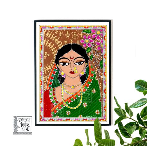 Madhubani Paintings Peacock, Pride Of India, Girl Wall Decor, Mithila Painting, Warli Painting, Indian Wall Decor, Painting Indian, Parrot Painting, Warli Art