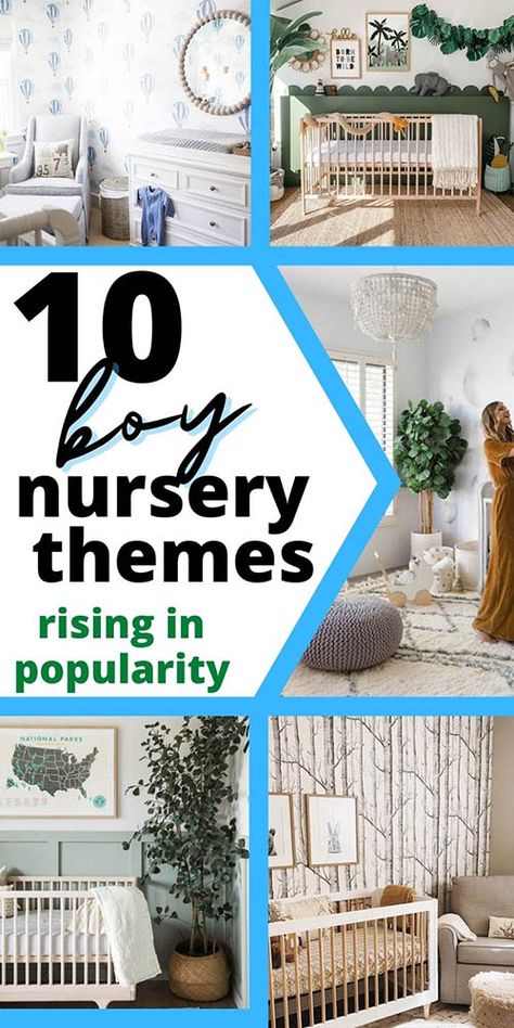 10 Themes for a Baby Boy Nursery Rising In Popularity [2022] - The Greenspring Home Ocean Baby Rooms, Nursery Wallpaper Boy, Boy Nursery Ideas, Baby Boy Nursery Bedding, Boy Nursery Colors, Boy Room Themes, Nursery Guest Room, Baby Boy Nursery Colors, Trendy Nursery