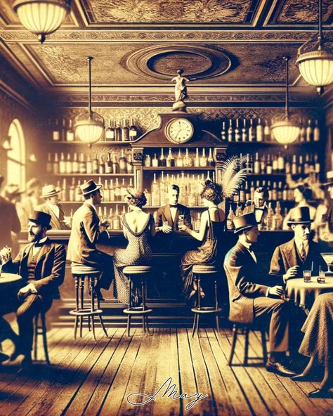 🍸✨ Step back into the roaring 1920s with a throwback to the speakeasy bars! Hidden behind unmarked doors, these secret spots were the heart of nightlife during Prohibition. Let's toast to history and the timeless charm of classic cocktails! #ThrowbackThursday #MAYAiCEO 1920s Mystery Aesthetic, Real 1920s Photos, 1920 Speakeasy Fashion, Speakeasy Pictures, 1940s Speakeasy, 1920s Bar Aesthetic, Prohibition Aesthetic, Roaring Twenties Aesthetic, 1920s Nightclub