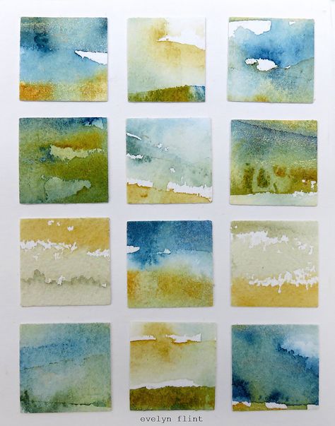 Seascape Mosaic, Acrylic Abstracts, Watercolour Pictures, Watercolour Abstract, Abstract Watercolor Landscape, Happy Painting, Watercolor Beginner, Watercolor Lessons, Water Colours