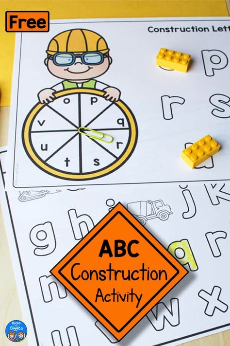 Construction Alphabet, Construction Activities Preschool, Construction Theme Preschool, Creative Curriculum Preschool, Preschool Construction, Letter Recognition Games, Prek Literacy, Alphabet Activity, Dramatic Play Preschool