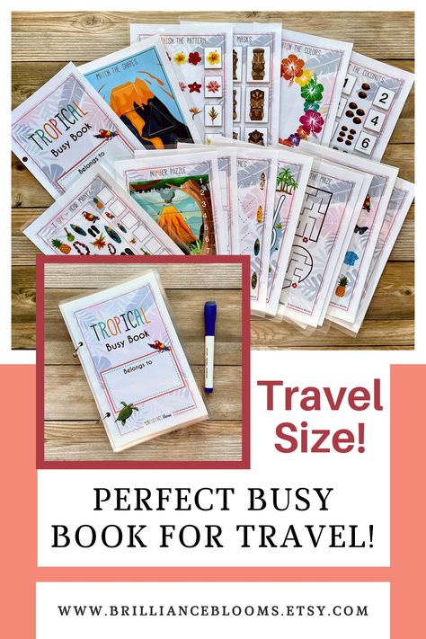 Travel Size Busy Book for Kids Preschool Busy Book, Printable Busy Book, Binder Ideas, Busy Binder, Number Puzzles, Small Book, Jan 11, Long Trips, Dry Erase Markers