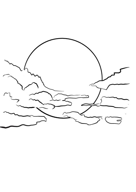 Moon Drawing With Clouds, Cloud Drawing Simple, Sky Templates, People Outline Drawing, Sky Line Art, Sketch Ideas Tattoo, Sunset Outline, Sunset Drawing Easy, Sky Drawings