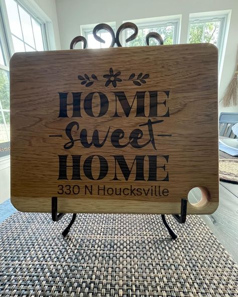 Custom engraved rustic hickory serving board for client. #cuttıngboard #closinggift #servingboard #smallbusiness #laserengraving Closing Gifts, Serving Board, Custom Engraving, Laser Engraving, Quick Saves