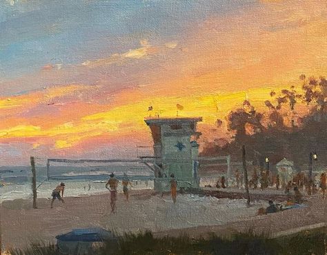 Boardwalk Painting, Stool Aesthetic, Volleyball Painting, Random Drawing Ideas, Santa Cruz Beach Boardwalk, Painting Realistic, Lifeguard Tower, Copacabana Beach, Laguna Beach California