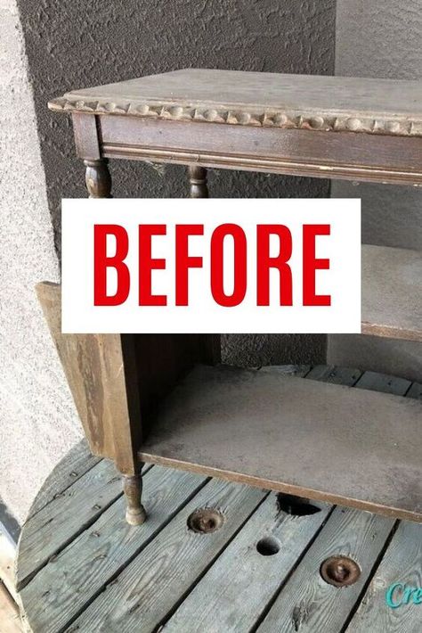 If you're looking for refurbished end table idea check out this creative before and after upcycled furniture DIY on a budget. End Table Redo Ideas, Antique Table Makeover, Refurbished End Tables, Refinished End Tables, Old End Tables, Thrift Store Furniture Makeover Diy, Furniture Repurposing, Painted End Tables, Milk Paint Colors