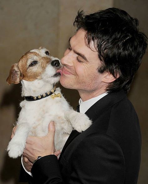 Attractive Pictures, Ian And Nina, Ian Joseph Somerhalder, Ian Somerhalder Vampire Diaries, Celebrity Men, Damon Salvatore Vampire Diaries, Michael Trevino, Gorgeous Man, Sweet Dog