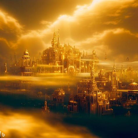 the golden city in heaven - Image Creator Heaven City Fantasy Art, Golden City Fantasy Art, Heaven City, Heaven Image, Heaven Aesthetic, Indian Palace, Gold Castle, Golden Palace, City Of Gold