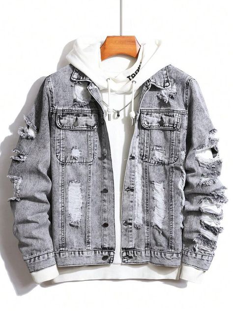 Styl Grunge, Dark Denim Jacket, Clothing Model, Men Jackets, Stylish Hoodies, Guys Clothing Styles, Men Plus Size, Cool Outfits For Men, Jackets For Men