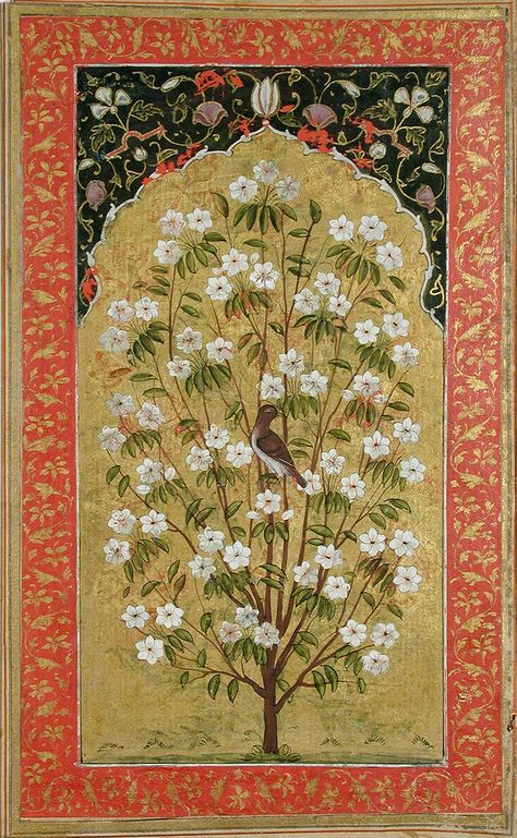 Mughal Miniature Paintings, Mughal Art Paintings, Flowering Tree, Persian Art Painting, Mughal Paintings, Islamic Art Pattern, Iranian Art, Indian Folk Art, Eastern Art