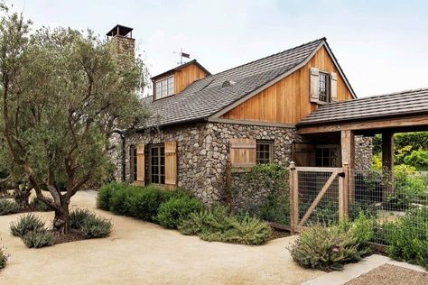 One Kindesign, Rustic Stone Fireplace, Ranch House Exterior, Mid Century Ranch, Stone Farmhouse, Rustic Stone, Mountain Modern, Farmhouse Exterior, Farmhouse Design