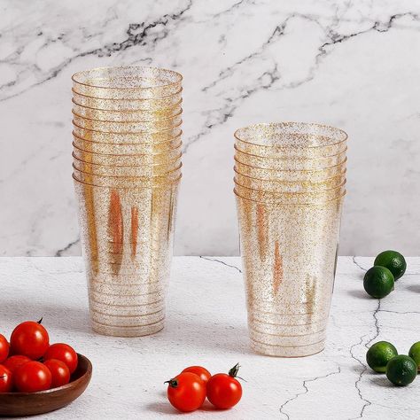 50PCS 14oz Glitter Plastic Cups for Party, Disposable Gold Plastic Cups, Plastic Cocktail Glasses for Wedding Thanksgiving, Christmas, and Parties Planning Christmas Dinner, Glasses For Wedding, Wedding Plastic Cups, Dinner For Family, Easy Christmas Dinner, Dinner Planning, Fancy Glasses, Fun Party Ideas, Plastic Glasses