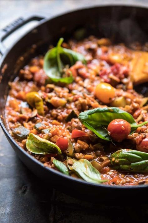 Late Summer Vegetable Bolognese with Creamy Polenta. Vegetable Ragu, Vegetable Bolognese, Veggie Mains, Meatless Meal, Creamy Polenta, Summer Produce, Side Dishes For Bbq, Bolognese Sauce, Half Baked