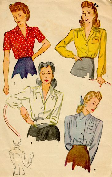 Sewing Pattern Blouse, 1940s Blouse, Blouse Sewing Pattern, 1940s Outfits, Vintage Vogue Sewing Patterns, Blouse Sewing, Sewing Blouses, Blouse Pattern Sewing, Pattern Blouse