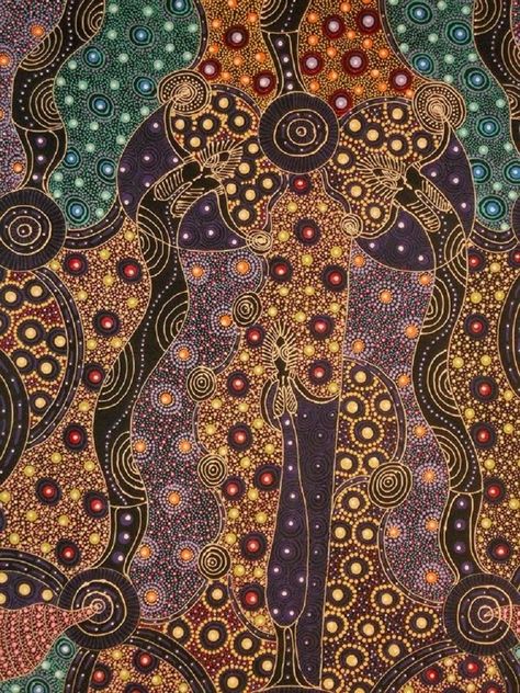 Colleen Wallace Nungari - Dreamtime Sisters (synthetic polymer paint on hand primed belgian linen, 2010) Dreamtime Art, Aboriginal Dreamtime, Aboriginal Painting, Aboriginal Culture, Aboriginal Artwork, Aboriginal Artists, Australian Art, Indigenous Art, Belgian Linen