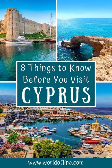 Do you need a visa if you visit Cyprus? What’s the official language of the island? Is Cyprus part of the EU? Before you visit Cyprus, it’s important to know the most important but also interesting facts about the country. Here are 8 useful things to know before you visit Cyprus! #cyprus #europe #europetravel | what to know before going to Cyprus | Cyprus Travel Cypress Island Greece, Cyprus Things To Do, Travel To Cyprus, What To Wear In Cyprus, Cyprus Travel Guide, Paphos Cyprus Things To Do, Ayanapa Cyprus, Pathos Cyprus, Cyprus Vacation