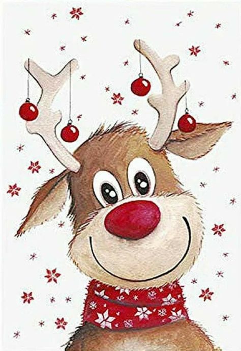 Diy Christmas Reindeer, Reindeer Drawing, Waterslide Decal Paper, Reindeer Face, Painting Christmas, Holiday Painting, Christmas Drawing, Diy Diamond Painting, Christmas Cross